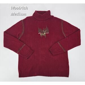 Woolrich Ruby Red Deer Embroidered Sweater – Women’s Medium